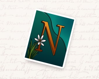 Letter N Vinyl Sticker, Floral Monogram Decal