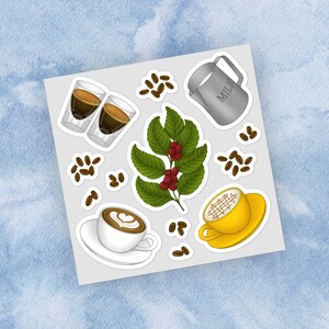 Feuille d'autocollants pour café, cadeau de décalcomanie imperméable sur le thème de l'espresso pour les baristas et les amateurs de café Sticker pour ordinateur portable café Latte Art Journal Stickers