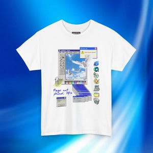 ウェブコアシャツ、Y2KレトロコンピュータグラフィックTシャツ（エラーポップアップ付き）、2000年代の服