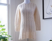 Vintage 1960s Mini Dress Tarni Dress Go-Go Dress Tunic Crocheted Dress Sweater Dress Knit Dress Winter White Hippie Dress XS S