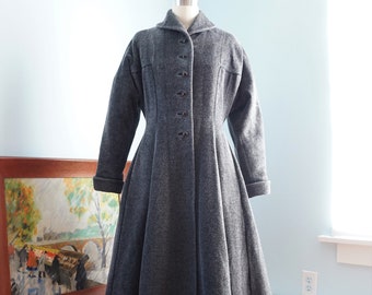 Vintage 1950’s Princess Coat / Marce Original New Look Coat / Charcoal Wool Fleece / ML or L Range