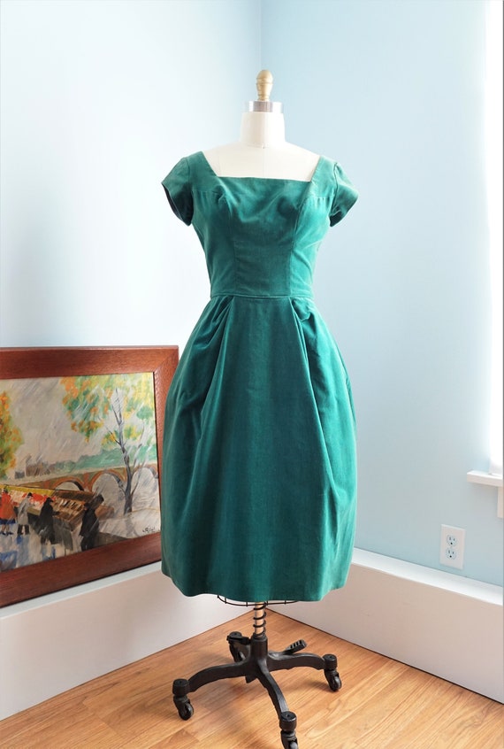 Vintage 1950’s Cocktail Dress / Kay Selig / Green… - image 1