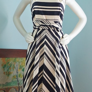 Vintage 1970s I. Magnin Dress / 1970s Sundress Black & White Stripes ...