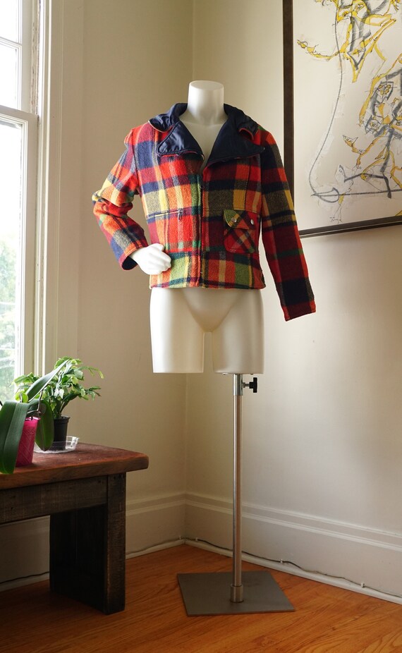 Vintage 1970s Rainbow Plaid Motorcycle Jacket / Na