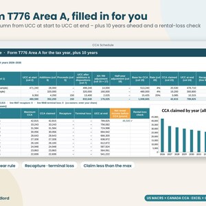 Rental Property Depreciation Schedule, MACRS & CCA Calculator, Landlord Tax Spreadsheet, Schedule E, T776, Excel Google Sheets image 6
