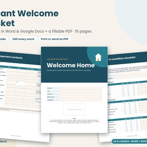 Tenant Welcome Packet Editable, Landlord Welcome Letter, Move In Checklist, Rental Welcome Book, Word Google Docs, Fillable PDF image 1