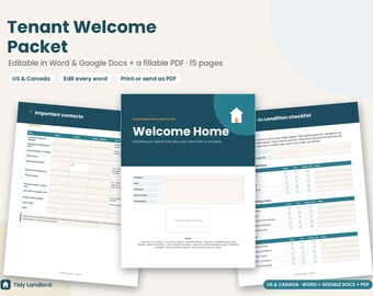 Tenant Welcome Packet Editable, Landlord Welcome Letter, Move In Checklist, Rental Welcome Book, Word Google Docs, Fillable PDF