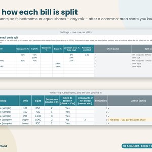 Utility Bill Split Calculator, RUBS Landlord Spreadsheet, Tenant Utility Billing, Shared Meter, Rental Property, Excel Google Sheets image 2