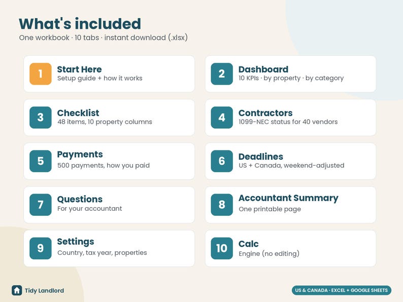 Landlord Tax Prep Organizer 2026: Rental Property Tax Checklist and 1099-NEC Tracker, Excel Google Sheets image 8