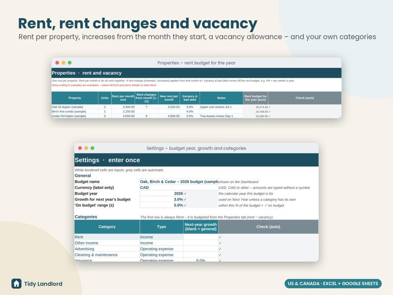 Rental Property Budget Planner 2027, Budget vs Actual Spreadsheet, Landlord Cash Flow Forecast, NOI Tracker, Excel Google Sheets image 4