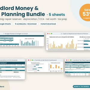 Landlord Money and Tax Bundle, Tax Prep Organizer, Rental Budget Planner, CapEx Reserve, Depreciation CCA, Net Worth, Excel Google Sheets