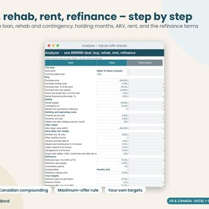 BRRRR Calculator, BRRRR Method Deal Analyzer Spreadsheet, Cash Out Refinance Calculator, Rental Property ARV, Excel Google Sheets image 6