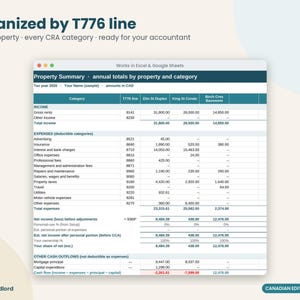 Canadian Rental Property Spreadsheet, CRA T776 Landlord Income & Expense Tracker, Rent Roll, CAD, Excel and Google Sheets, 10 Properties immagine 4