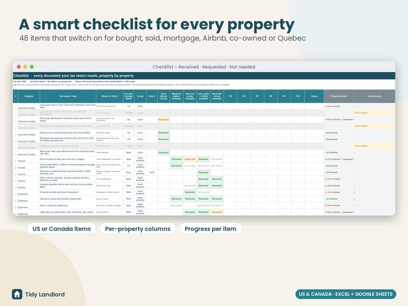Landlord Tax Prep Organizer 2026: Rental Property Tax Checklist and 1099-NEC Tracker, Excel Google Sheets image 2