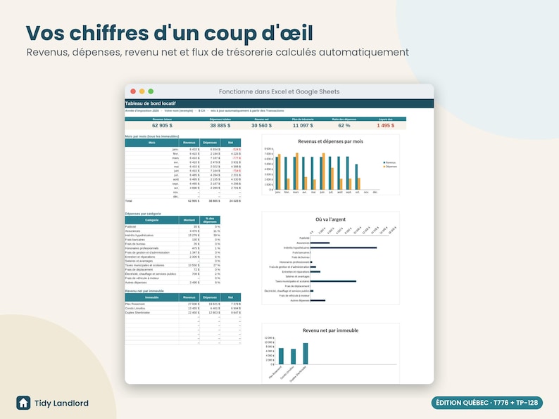 Comptabilité immeubles locatifs Québec, T776 & TP-128, tableur propriétaire, omzet en locatieafhankelijkheden, Excel, Google Spreadsheets afbeelding 2