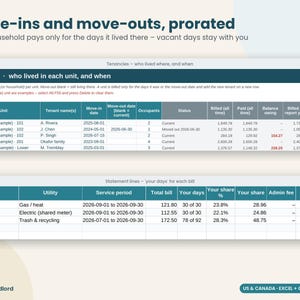 Utility Bill Split Calculator, RUBS Landlord Spreadsheet, Tenant Utility Billing, Shared Meter, Rental Property, Excel Google Sheets image 5