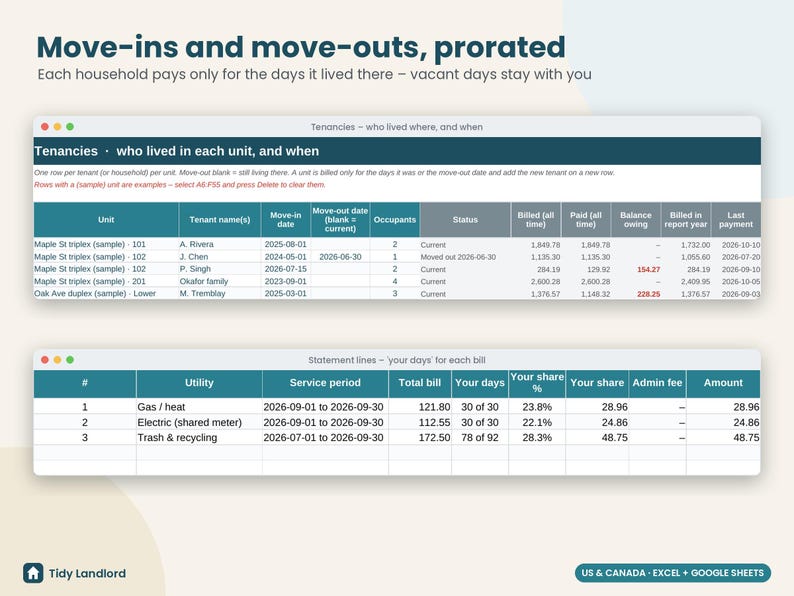 Utility Bill Split Calculator, RUBS Landlord Spreadsheet, Tenant Utility Billing, Shared Meter, Rental Property, Excel Google Sheets image 5