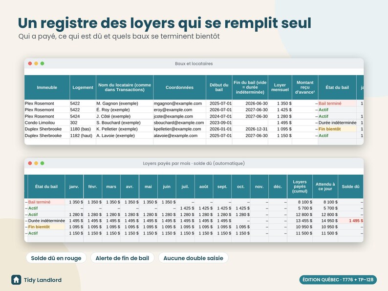 Comptabilité immeubles locatifs Québec, T776 & TP-128, tableur propriétaire, omzet en locatieafhankelijkheden, Excel, Google Spreadsheets afbeelding 5