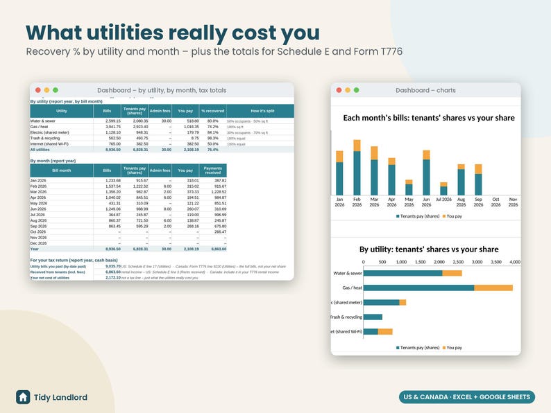 Utility Bill Split Calculator, RUBS Landlord Spreadsheet, Tenant Utility Billing, Shared Meter, Rental Property, Excel Google Sheets image 7