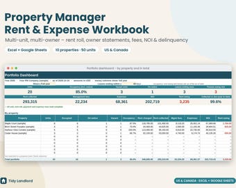 Property Manager Spreadsheet, Multi-Unit Rent Roll and Owner Statement Template, Management Fee & Expense Tracker, Excel Google Sheets