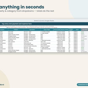 Canadian Rental Property Spreadsheet, CRA T776 Landlord Income & Expense Tracker, Rent Roll, CAD, Excel and Google Sheets, 10 Properties immagine 3