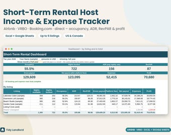 Airbnb Host Income and Expense Tracker Spreadsheet, VRBO Short-Term Rental Bookkeeping, Occupancy ADR RevPAR, Excel & Google Sheets