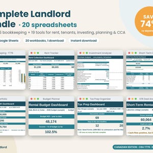 Canadian Landlord Bundle, 20 Rental Property Spreadsheets, CRA T776 Bookkeeping, Rent Tracker, Budget, CCA Schedule, Excel Google Sheets