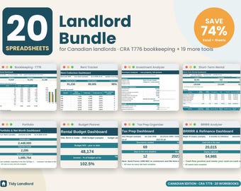 Canadian Landlord Spreadsheet Bundle: 20 Rental Property Templates, CRA T776 Bookkeeping, Excel Google Sheets