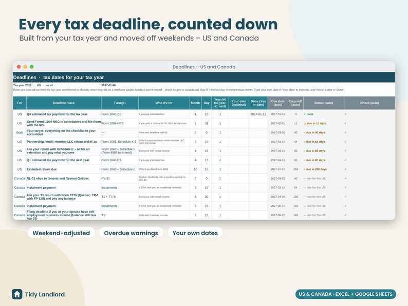 Landlord Tax Prep Organizer 2026: Rental Property Tax Checklist and 1099-NEC Tracker, Excel Google Sheets image 5