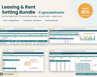 Landlord Leasing and Rent Setting Bundle, Rent Comps Analyzer, Vacancy Tracker, Tenant Screening, Rent Tracker, Excel Google Sheets