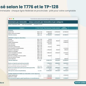 Comptabilité immeubles locatifs Québec, T776 & TP-128, tableur propriétaire, omzet en locatieafhankelijkheden, Excel, Google Spreadsheets afbeelding 4