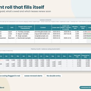 Canadian Rental Property Spreadsheet, CRA T776 Landlord Income & Expense Tracker, Rent Roll, CAD, Excel and Google Sheets, 10 Properties immagine 5