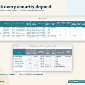 Landlord Maintenance Log & Security Deposit Tracker, Move In Move Out Inspection Checklist, Repair Log, Vendor List, Excel Google Sheets image 6