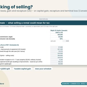 Rental Property Depreciation Schedule, MACRS & CCA Calculator, Landlord Tax Spreadsheet, Schedule E, T776, Excel Google Sheets image 7