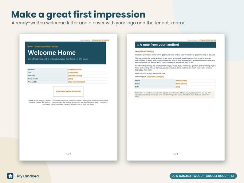 Tenant Welcome Packet Editable, Landlord Welcome Letter, Move In Checklist, Rental Welcome Book, Word Google Docs, Fillable PDF image 3