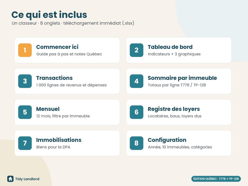 Comptabilité immeubles locatifs Québec, T776 & TP-128, tableur propriétaire, omzet en locatieafhankelijkheden, Excel, Google Spreadsheets afbeelding 7