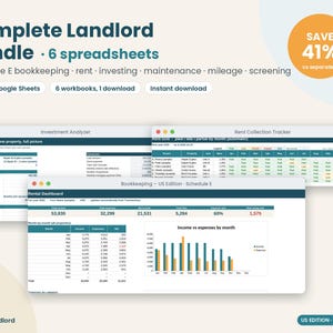 Komplettes Vermieterpaket, 6 Tabellenkalkulationen für Mietobjekte, Buchhaltung nach Anlage E, Mietverfolgung, Investitionsanalyse und mehr, Excel-Tabellen Bild 1