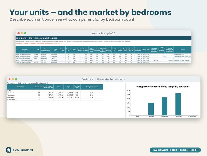Rent Comps Spreadsheet, Market Rent Analysis for Landlords, Rent Increase Calculator, Rental Pricing Tool, Excel Google Sheets immagine 7