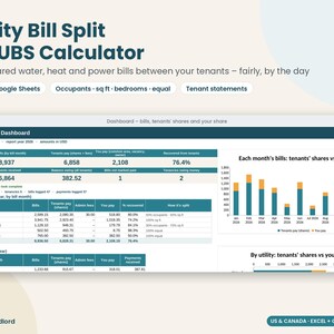 Utility Bill Split Calculator, RUBS Landlord Spreadsheet, Tenant Utility Billing, Shared Meter, Rental Property, Excel Google Sheets image 1
