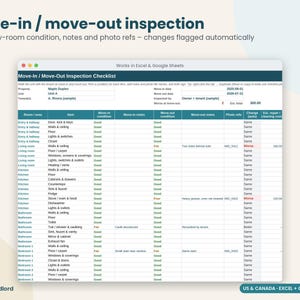 Landlord Maintenance Log & Security Deposit Tracker, Move In Move Out Inspection Checklist, Repair Log, Vendor List, Excel Google Sheets image 5