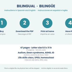 Life Skills Workbook for Teens, Bilingual Spanish English, Money, Time, Signs, Cooking, Special Education Printable image 4