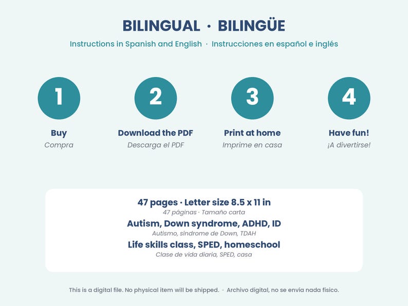 Life Skills Workbook for Teens, Bilingual Spanish English, Money, Time, Signs, Cooking, Special Education Printable image 4