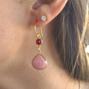 Pretty in Pink IV: Natural Pink Opal heart dangle and raw ruby earrings