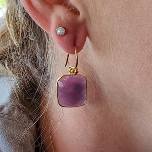 Stunning Natural Wonder Rose Sapphire faceted square earrings with golden Vermeil