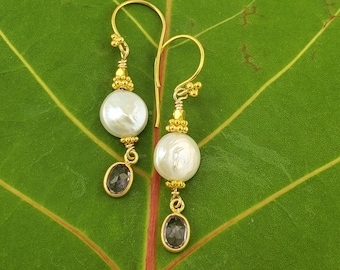 Vermeil Coin Pearl Earrings: Amethyst Dangle, Sterling Silver