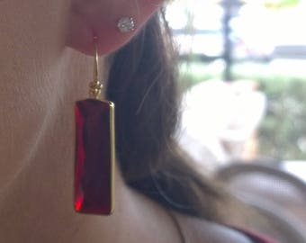 Gorgeous Faceted Garnet Bar Earrings hand crafted in Vermeil