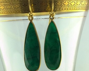 Elegant Raw Emerald Teardrop Earrings