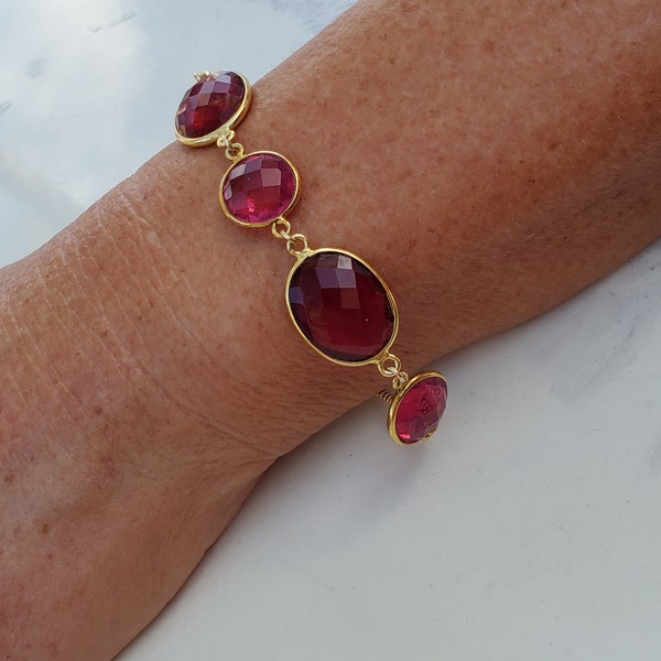 Watermelon-Rose Rubellite Handcrafted in Golden Vermeil Bracelet