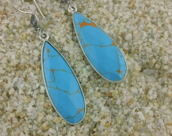 Chinese Turquoise Pear-shaped Drop Earrings
