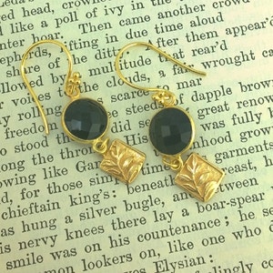 Fern VI: Faceted Black Onyx and Golden Vermeil Fern Earrings